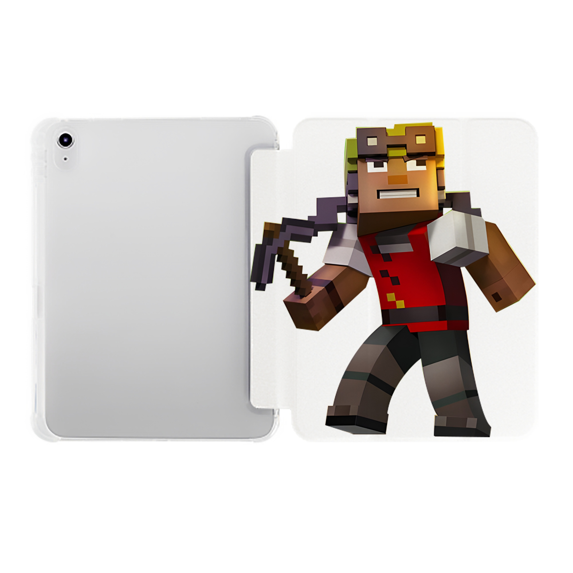 （画像用） マインクラフト ブロックの世界 Minecraft MC Block world IPad ケース ペン収納付き 三つ折りスタンド PUレザー×シリコン 対応機種9.5/10.5/10.9インチ